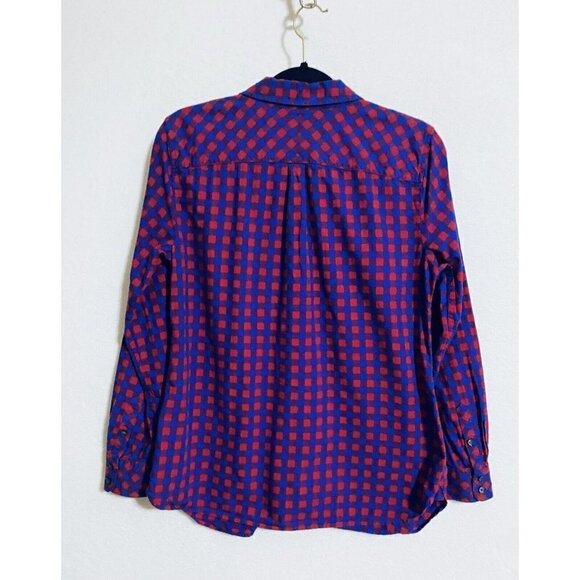 Talbots Womens Medium Check Print Long Sleeve Button Up Top Red Blue Cotton - Picture 4 of 7